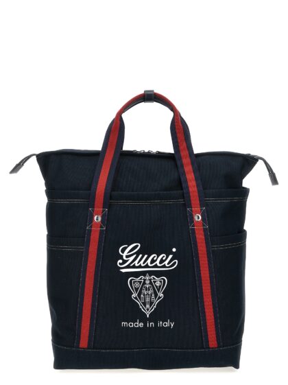 Gucci Large coat of arms shopping Blue Cotton Tote Bag - Men