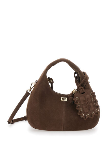 Handbag GANNI with Adjustable and Removable Shoulder Strap Suede Mirror on the Front Brown Women Hand Bags - Women