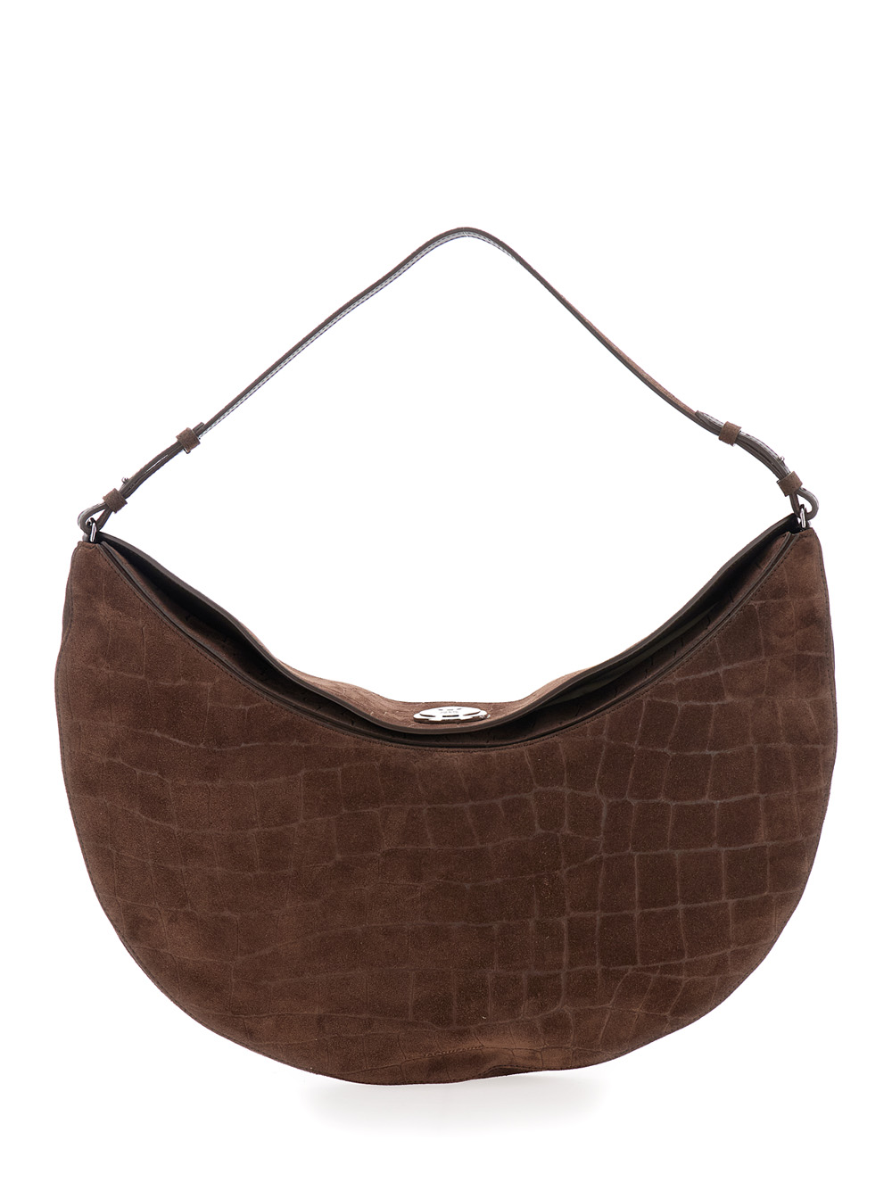 Jacquemus Le Calisso Rond Large Brown Shoulder Bag With Adjustable Strap And Embossed Crodocile Effect Leather Woman - Women