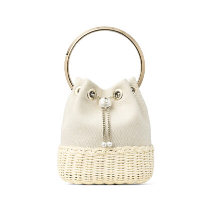 Jimmy Choo Bon Bon Canvas And Wicker Detail Bucket Bag