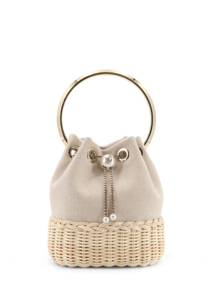 Jimmy Choo Bon Bon Raffia And Canvas Bucket Bag