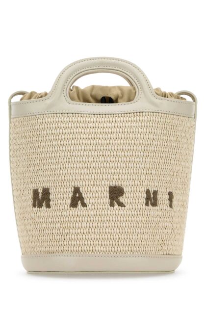 Marni Ivory Leather And Raffia Tropicalia Bucket Bag Shell Borse A Secchiello - Women