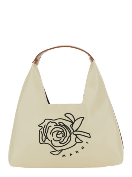 Marni Kids Beige Ecoleather Crossbody Bag With Top Handle And Maxi Logo For Girls Polyester - Kids