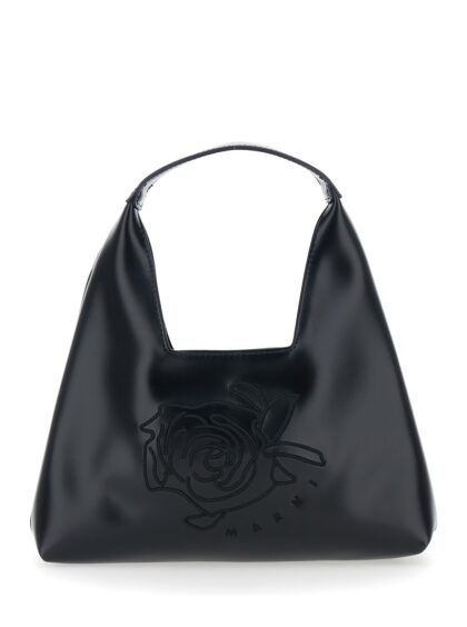 Marni Shoulder Bag With Top Handle And Maxi Logo On Front In Ecoleather Black Girl