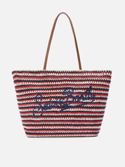 Mc2 Saint Barth Crochet Tote Bag In Blue And Red Stripes With Embroidered Logo __single__ - Unisex