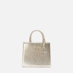 Mc2 Saint Barth Structured Shop Mini Bag Gold Laminated Leather With Metal Tag Yellow - Unisex