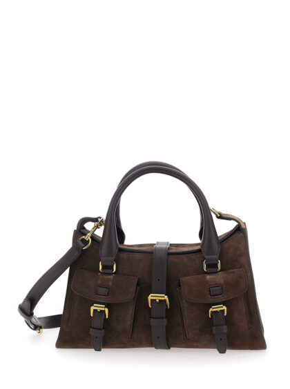 Mulberry Small Roxanne Handbag with Adjustable and Removable Shoulder Strap Two Front Pockets in Brown Suede for Women Calf Hand Bags - Women