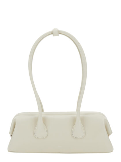 Osoi Boat Wide Mini White Shoulder Bag with Round Handles and Logo Lettering on the Front in Leather Woman Cow - Women