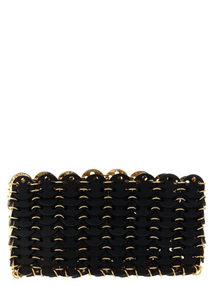 Paco Rabanne 1969 Nano Flip reversible shoulder strap Black Calf Leather Steel Brass Crossbody Bags - Women