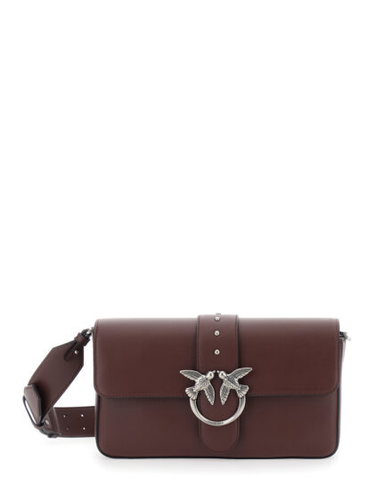 Pinko Bordeaux Love Birds Shoulder Bag with Buckle and Adjustable Leather Strap for Women Crossbody - Women