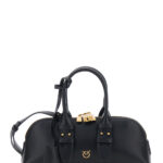 Pinko Handbag Bowling Bag Horizontal with Adjustable and Removable Shoulder Strap Black Leather Lock Detail for Women Hand - Women