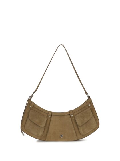Pinko Large Pocket Body Shoulder Bag In Suede