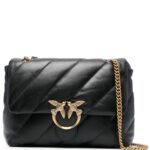 Pinko Love Puff Shoulder Bag with Birds Diamond Cut Logo on Front in Black Leather for Women Crossbody - Women