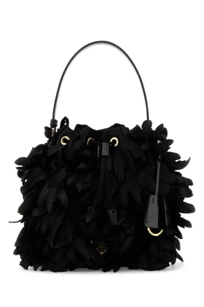 Prada Embellished Satin Mini Bucket Bag Nero Se Vi-vitello Borse A Secchiello - Women