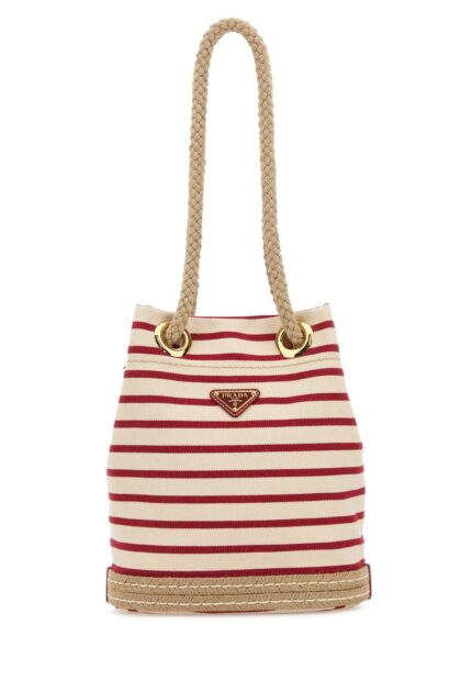 Prada Embroidered Canvas Bucket Bag Avorio+rosso Co-calfleather Borse A Secchiello - Women