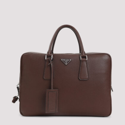 Prada Grained Leather Tote Bag Brown Calf - Unisex