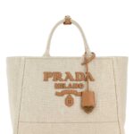 Prada Sand Canvas Shopping Bag Naturale Borse A Mano - Women