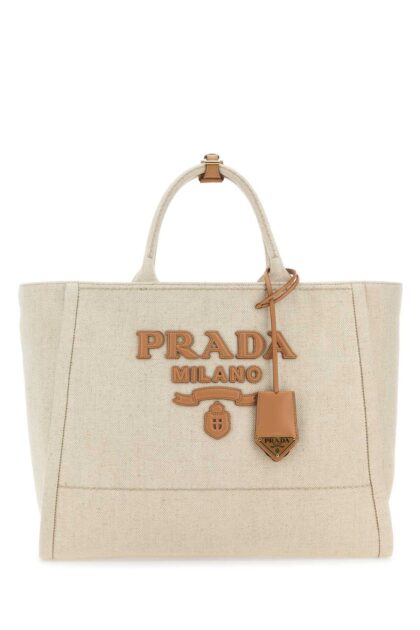 Prada Sand Canvas Shopping Bag Naturale Borse A Mano - Women