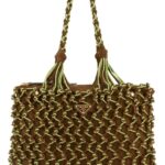 Prada Two-Tone Mesh Shopping Bag Cacao+prato Recycledpolyamide-calfleather Borse A Mano - Women