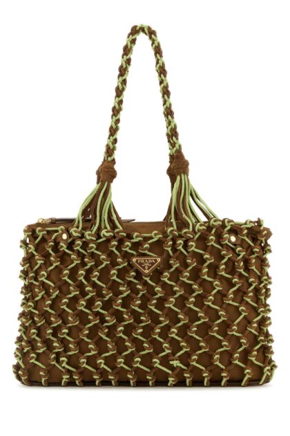 Prada Two-Tone Mesh Shopping Bag Cacao+prato Recycledpolyamide-calfleather Borse A Mano - Women