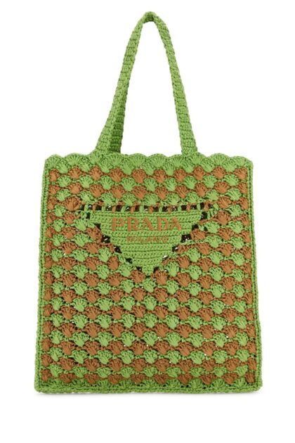 Prada Two-Tone Raffia Shopping Bag Prato+caramel Vi-calfleather Borse A Mano - Women