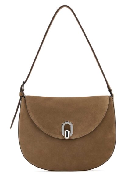 Savette Beige Suede Small Tondo Crossbody Bag