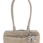 self-portrait tan Suede Baguette With Charm Shoulder Bag