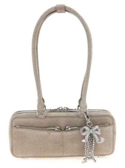 self-portrait tan Suede Baguette With Charm Shoulder Bag