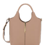 Tod's Shoulder Bag Ebr Mini with Logo Metal Plate in Beige Leather for Women Calf Tote - Women