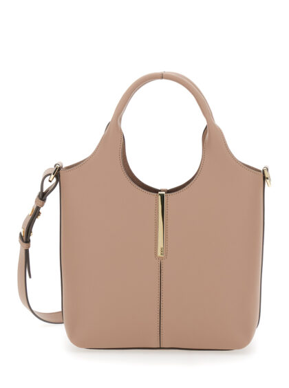 Tod's Shoulder Bag Ebr Mini with Logo Metal Plate in Beige Leather for Women Calf Tote - Women