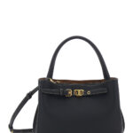 Tod's Small T-String Handbag with Adjustable and Removable Shoulder Strap Belt Buckle on the Front in Black Pebbled Leather for Women Calf Hand Bags -