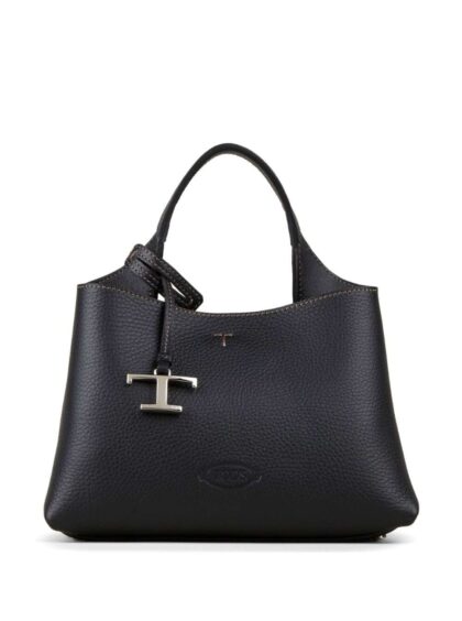 Tod's T Timeless Tote Bag With Embossed Logo And Black Leather Pendant For Women