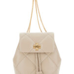 Tory Burch Kira Backpack with Metallic Logo Plate on Front in Quilted Beige Leather for Women Cow Backpacks And Belt Bags - Women