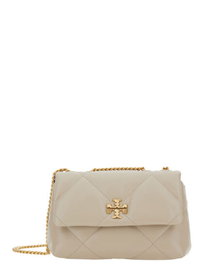 Tory Burch Kira Diamond Shoulder Bag with Double T Logo in Quilted Beige Leather for Women Cow - Women
