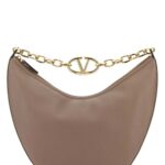 Valentino Garavani Antiqued Pink Leather Medium Hobo Vlogo Moon Shoulder Bag Clay Borse A Mano - Women