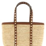 Valentino Garavani Rockstud mini shopping bag Beige Straw Tote - Women