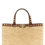 Valentino Garavani Rockstud small shopping bag Beige Straw Tote - Women