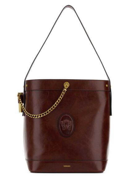 Versace Burgundy Leather Bucket Bag