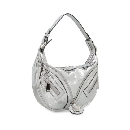 Versace Repeat Hobo Shoulder Bag Silver Lamb Leather - Women