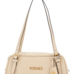 Versace White Tag Bowling Shoulder Bag with Metallic Lettering Logo and Medusa Head Pendant in Leather for Women Lamb - Women