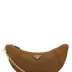 Camel Re-Nylon Prada Demi-Lune Shoulder Bag Brandy Poliammidericiclata-vitello Borse A Tracolla - Women