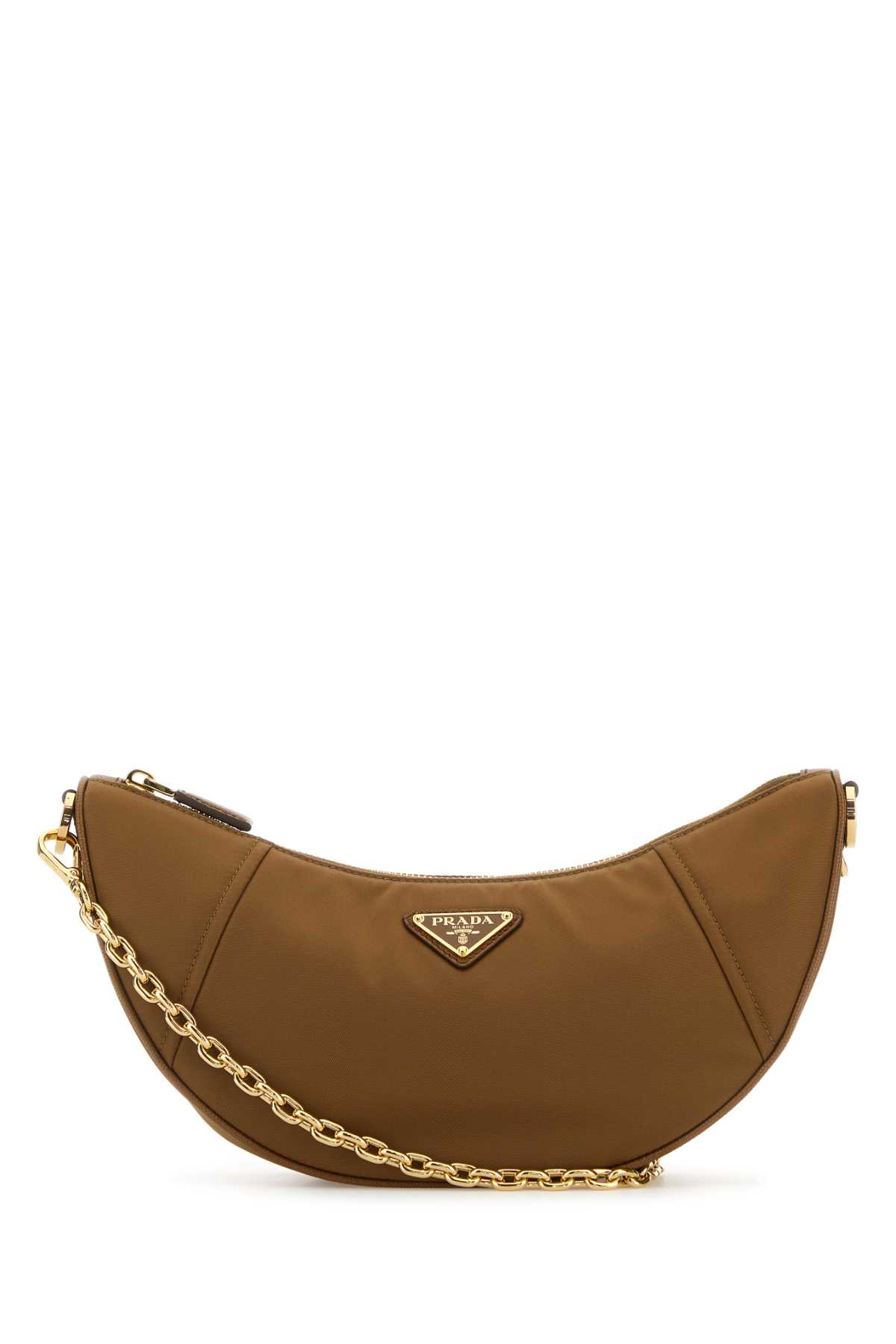 Camel Re-Nylon Prada Demi-Lune Shoulder Bag Brandy Poliammidericiclata-vitello Borse A Tracolla - Women