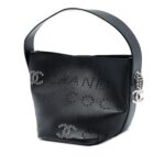 Chanel Black Small Perforated Calfskin Logo Eyelet Bucket Bag
