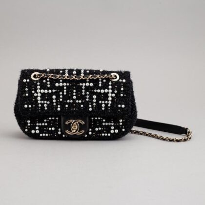 Chanel Black Tweed Cosmos Pearl Single Flap Bag