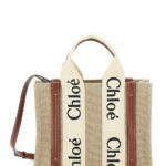 Chloé Beige Woody Tote Bag with Logoed Ribbons in Canvas and Leather for Women Linen Crossbody - Women