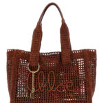 Chloé Summer Banana Brown Tote Bag With Lock Detail And Lettering Logo In Raffia For Women - Women