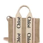 Chloé Tote Bag Woody With Logoed Ribbons Beige Canvas For Women Linen Crossbody - Women