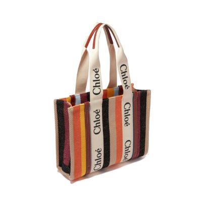 Chloé Woody Medium Tote Bag Beige Linen - Women