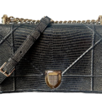 Dior Black and Gold Lizard Medium Diorama Flap Bag
