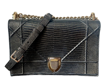 Dior Black and Gold Lizard Medium Diorama Flap Bag